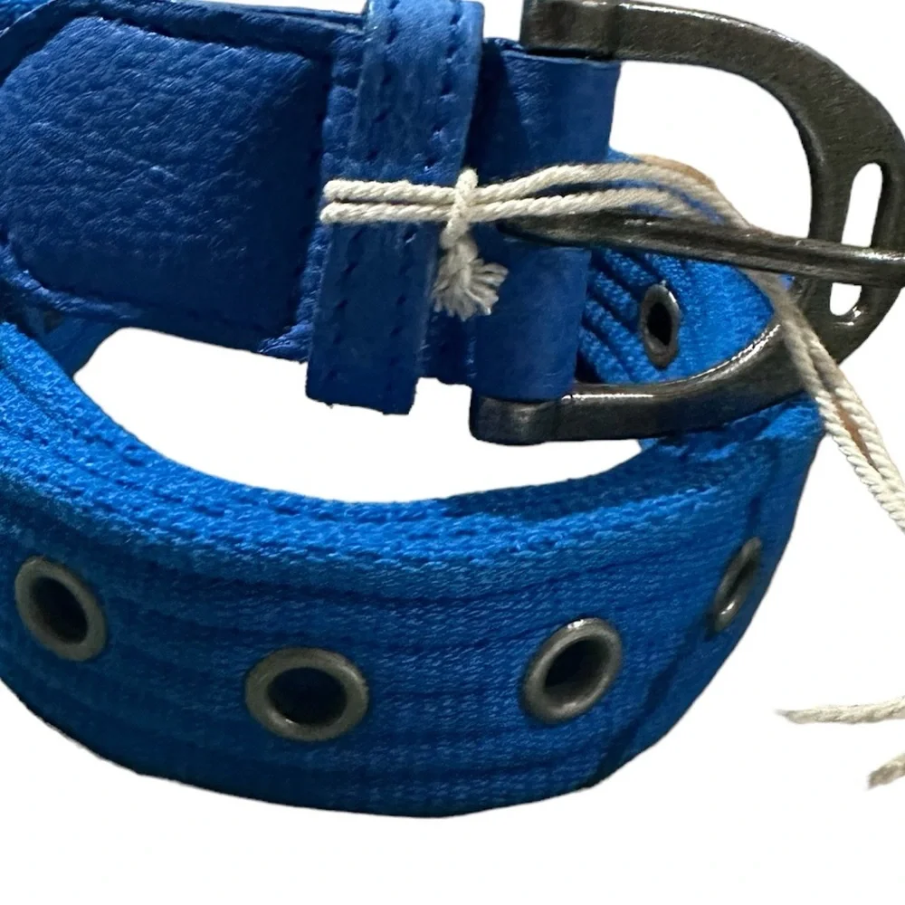 NWT Free People Avril Grommet Leather Woven Extra-Long Belt in Cobalt Blue